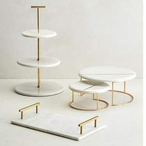 Combinaciones de latón y mármol Estética Creativa Tapa de latón Borde Botes Bandeja Lujo Mármol Borde dorado - Product Image 6