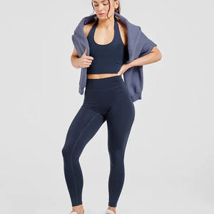 Dernier logo personnalisé Halternack pour femmes de la marine haut court extensible et beurre doux léger Gym entraînement Sexy haut court t-shirts pour les femmes - Product Image 6