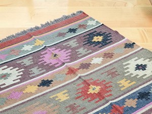 Alfombra de área de tejido plano con patrón geométrico, lana acrílica, rectangular, estilo bohemio, base de yute, decoración para sala de estar - Product Image 4