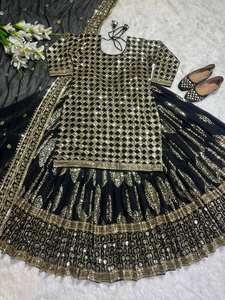 Indian Pakistan Women's Salwar Kameez Party Wear <b>Lehenga</b> Set <b>Top</b> Dupatta Kurta Bollywood Style Faux Georgette Quick Dry - Product Image 6