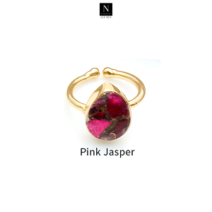 Anillo ajustable de piedras preciosas de 10x14mm de pera de jaspe rosa chapado en oro de 18 quilates, accesorios al por mayor - Product Image 2