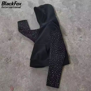 Ropa de calle vintage con lavado ácido para hombre, Sudadera con capucha de felpa francesa con diamantes de imitación, conjunto de pantalones de chándal acampanados de talla grande, chándal con capucha - Product Image 5