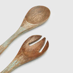 Ensemble de serveurs à salade à poignée en résine MOITIÉ ROND Aussi Ensemble d'outils de cuisine en bois de manguier d'acacia naturel Disponible Fabriqué en Inde - Product Image 4