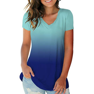 Camiseta de Verano Informal para Mujer, Transpirable, de Manga Corta, Ecológica, de Punto Jersey, Corte Regular, con Estampado Geométrico, Cuello Redondo, Antiarrugas - Product Image 1