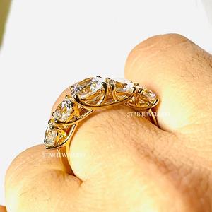 แหวนหมั้นเพชรโมอิสทรงกลมสีทอง14K 5ก้อนแหวนเพชรโมอิสซาไนต์กลมหิน5ก้อน - Product Image 5