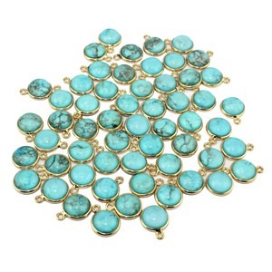 Charming Smooth Round Doublet Natural Turquoise Gold Plated Flat Back Single <b>Bail</b> Charm Connector <b>Pendant</b> Making DIY Jewelry - Product Image 2