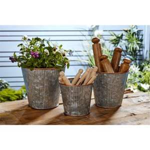 Ensemble de pots de fleurs en métal galvanisé rustique, jardinières en zinc nervuré pour l'intérieur et l'extérieur, jardin, ferme, seau en tôle ondulée - Product Image 1