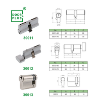 Cylindre de serrure à profil européen en laiton Doorplus 70 mm, simple ouverture, avec bouton, cylindre de sécurité pour porte intérieure avec 3 clés