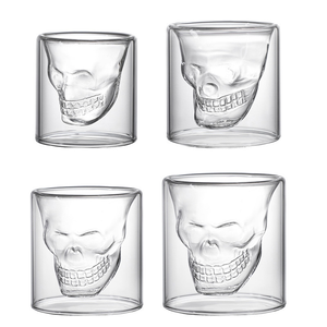 Taza de <span class=keywords><strong>cristal</strong></span> de whisky con cabeza de <span class=keywords><strong>calavera</strong></span> en forma de esqueleto de doble pared hecha a mano barata - Product Image 3