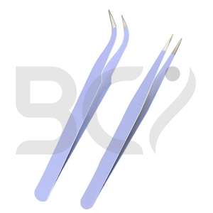 2 pinces à cils en acier inoxydable, pointe droite et courbée, couleur violette, pour extensions de cils - Product Image 6