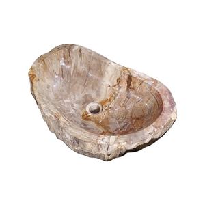 Lavabo ovale en bois pétrifié semi-piedestal moderne fait à la main, design traditionnel, robinet à trou unique pour les salles de bain de spa et d'hôtel - Product Image 3
