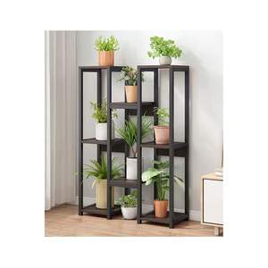 WANDOO moderno de varios niveles de madera y Siyah soporte de flores de metal Dekoratif Bitki estantes de exhibición - Product Image 1