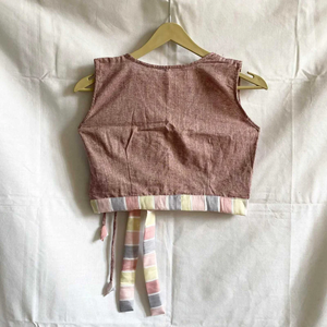 <b>Rainbow</b> Khadi Short Cotton <b>Top</b> Knitted Fabric with Front Knot Embroidery Hollow Out Tassel Casual Partywear <b>Top</b> For Women - Product Image 2