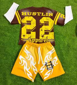 Conjunto corto transpirable de dos piezas para hombre, venta al por mayor, ropa de calle con estampado personalizado, camiseta recortada con ajuste cuadrado gráfico, opciones de talla grande - Product Image 2