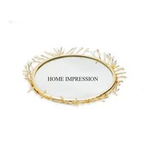 El aspecto más atractivo, Metal chapado en oro de alta calidad, marco de diseñador antiguo, bandeja de espejo de forma redonda, suministro para Hotel y restaurante - Product Image 2