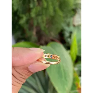 แหวนทอง 14k ชุบทองคำขาว ประดับด้วยแซฟไฟร์ธรรมชาติหลายเม็ด ฝังบนสแตนเลสสตีล พร้อมโรเดียม ขนาดเดียว ใช้เป็นของขวัญได้ - Product Image 3