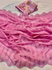 Desgaste de rutina Fancy Cut Border Work Peso ligero Pure Shimmer Georgette Patrón Longitud larga Fancy Saree con pieza de blusa - Product Image 5