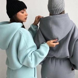 เสื้อมีฮู้ดแบบสวมหัวสำหรับผู้หญิงเสื้อจั๊มเปอร์ทรงหลวมสีพื้นลำลองสำหรับฤดูหนาวสินค้าออกใหม่ - Product Image 3