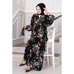 Vestido modesto Hijab de viscosa negra con Bata - Product Image 1