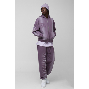 Wholesale Men's Oversize Boxy Homme Applique <b>Spray</b> Wash Zip Through Tracksuit Breathable Drop Shoulder Tracksuits OEM - Product Image 1