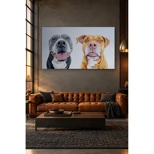 Impression sur toile Fida du duo Pitbull gris et jaune - Product Image 1