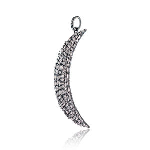Baguette Naturelle Diamant Oxydé 925 Argent Demi-Lune Charme 15X60 MM Pendentif Fine Bijoux Faits À La Main En Gros - Product Image 2
