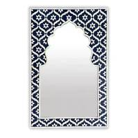 Miroir décoratif mural artisanal indien moderne en argent écologique avec bord biseauté et incrustation en os de chameau, sans électricité requise