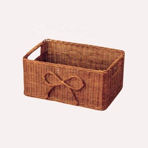 Cesta de Almacenamiento Rectangular de Mimbre Hecha a Mano con Lazo, Organizador de Mimbre Natural para Decoración del Hogar, Vietnam - Product Image 1