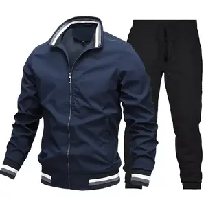 Venta caliente de encargo de la moda de los hombres Joggers de dos piezas conjunto de bloque de color chaqueta con capucha para los hombres chándal - Product Image 4