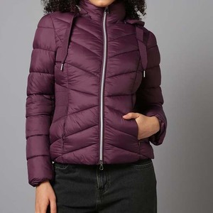Women Winter Autumn Knitted Canvas Quilted Puffer Jacket <b>Waterproof</b> Breathable Windproof Long Sleeve Hooded Collar Adults - Product Image 4