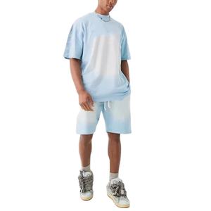 Ensemble de vêtements pour hommes personnalisé, effet délavé soleil d'été, en coton, tenue 2 pièces, shorts et t-shirts délavés soleil, ensembles d'été pour hommes - Product Image 1