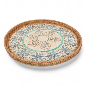 Bandeja de Servicio Clásica Hecha a Mano de Ratán y Madreperla para Servir en Restaurantes y para Uso en el Comedor del Hogar - Product Image 1