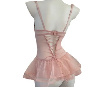 Camisón de encaje rosa con corsé de espina de pescado para mujer, con copas acolchadas, sexy, con mangas con volantes y efecto adelgazante en la cintura. - Product Image 4