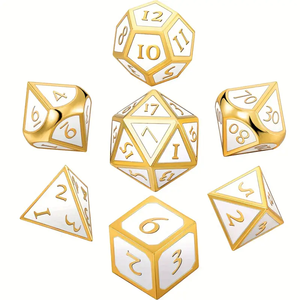Un juego de la <span class=keywords><strong>serie</strong></span> Metal de gama alta con siete juegos de dados en oro y blanco, <span class=keywords><strong>Dungeons</strong></span> & <span class=keywords><strong>Dragons</strong></span> RPG, juego de mesa MTG - Product Image 1