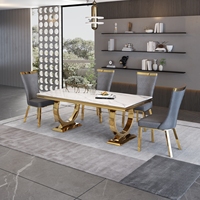Table à manger moderne italienne européenne en acier inoxydable et marbre pour la maison, l'appartement, la ferme, l'hôtel