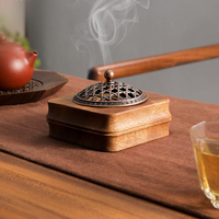 Brûleur d'encens artisanal en bois d'acacia avec gravure zen, forme ronde creuse, pour décoration religieuse et murale en bois