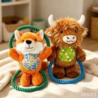 Jouet en peluche pour chien avec anneaux en corde de coton, jouet interactif à tirer qui couine, en peluche douce pour chiens de petite et moyenne taille