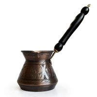 Cafetière en cuivre gravée à la main Kulhan d'Anatolie, 500 ml, 7 tasses, nickel, manche long unique, café turc et grec traditionnel