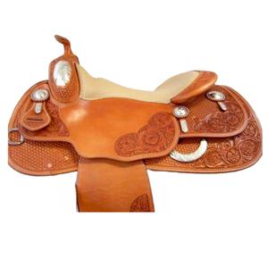 Selle de baril western pour cheval de qualité supérieure, en cuir sculpté à la main avec siège en daim doux pour une équitation confortable - Product Image 1