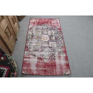 Vintage 2.6x4.9 ft Rug, Small Turkish Rug, <b>Red</b> Blue Ikat <b>Wool</b> Rug - Product Image 1