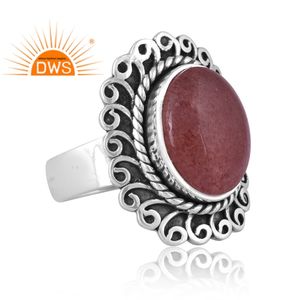 Bague en argent sterling oxydé fait à la main, en quartz fraise naturel, avec pierres précieuses, fabricant de bijoux personnalisés - Product Image 3