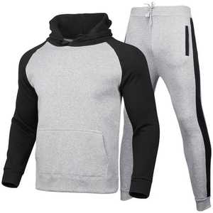 Sweat à capuche de sport en velours épais pour hommes + pantalon de survêtement Ensemble automne/hiver décontracté à la mode chaud Paris motif imprimé - Product Image 1