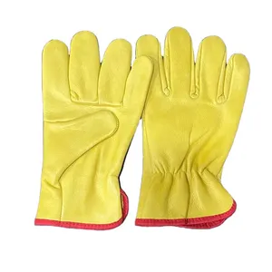 Wholesale Cow Split Mens White Yellow Driving Truck Worker Gloves 10 Inch Cowhide Leather Driver Gloves Safety cowhide leather