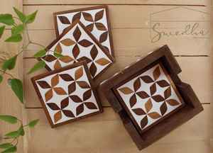 Sous-verres gris incrustés d'os de forme carrée en motif d'étoile avec boîte de haute qualité - Product Image 4