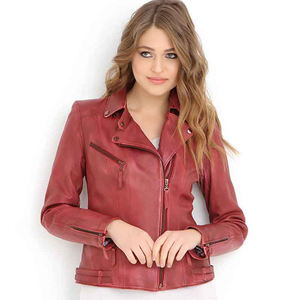 Chaqueta de cuero para mujer, chaqueta de cuero genuino a prueba de viento, chaquetas de cuero ajustadas de Color sólido para mujer - Product Image 5