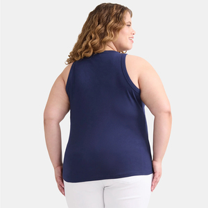 Camisetas sin mangas acanaladas para mujer de la mejor calidad, ropa deportiva cómoda sin mangas elástica de Color azul marino, camiseta sin mangas holgada - Product Image 2