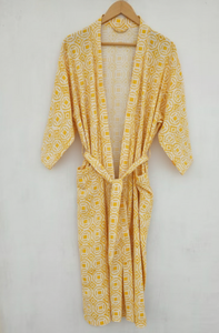 Robe de chambre kimono maxi en coton 100% tissé à la main, à motifs floraux, luxueuse, à manches longues, décontractée, pour spa, hôtel, boutiques de cadeaux, été - Product Image 6
