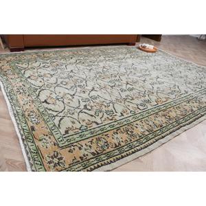 Tapis turc vintage 5,8x8,2 pieds, grand tapis, tapis à carreaux verts - Product Image 1