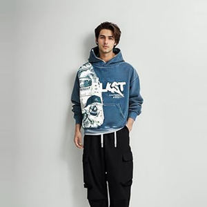 Sudaderas con capucha lavadas con ácido boxy con serigrafía, ropa de calle de alta calidad, mezcla de algodón, Sudadera con capucha moderna descolorida aceptada por OEM - Product Image 6