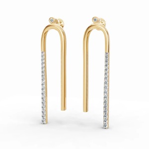 Pendientes de Diamantes Cultivados en Laboratorio con Certificación IGI, Forma de Gota en U, Oro Amarillo/Blanco y Rosa de 14K, Pendientes Colgantes Lineales Minimalistas para Mujer - Product Image 2